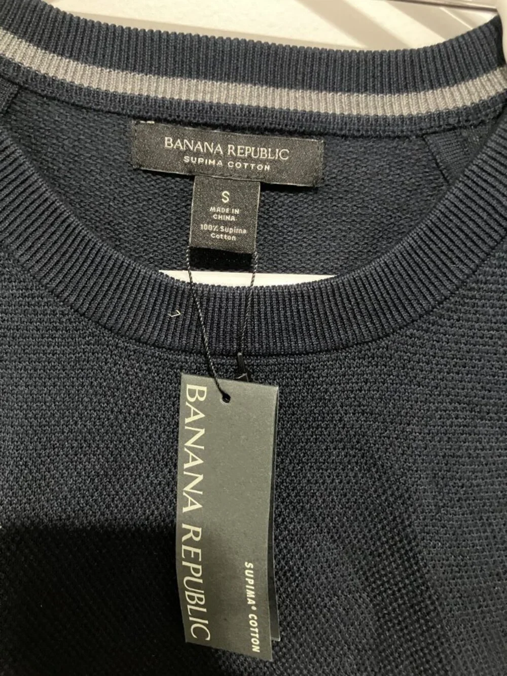 Banana Republic Men's Supima Cotton Crewneck Pique Sweatshirt, Navy, Small, NWT